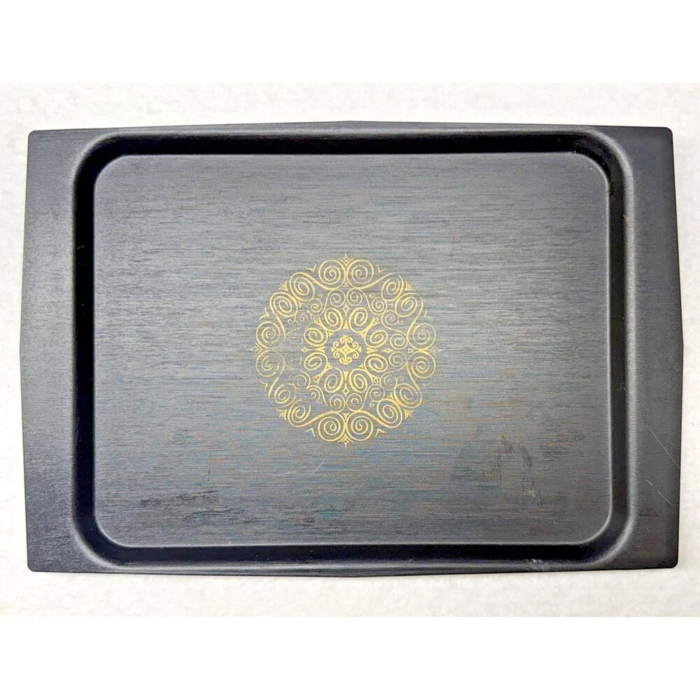 David Douglas Aztec Acca Serving Tray Black Melamine Gold MCM 10x7 Vintage